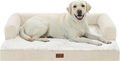 Casa Paw Orthopedic Dog Beds for Extra Large Dogs, Waterproof Egg Crate Foam XL Dog Bed with Sides 45x35Inch, Big Dogs Couch Beds with Removable Washable Cover and Nonskid Bottom, Beige