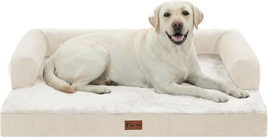Casa Paw Orthopedic Dog Beds for Extra Large Dogs, Waterproof Egg Crate Foam XL Dog Bed with Sides 45x35Inch, Big Dogs Couch Beds with Removable Washable Cover and Nonskid Bottom, Beige