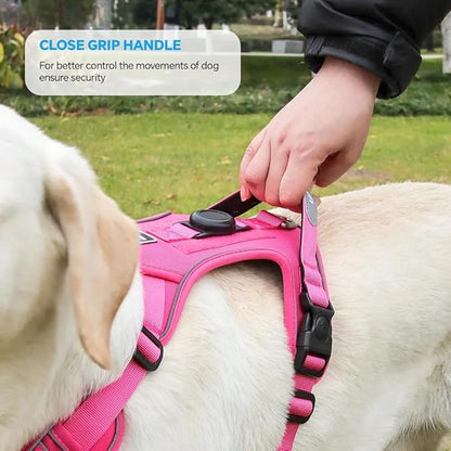 Airtag Dog Harness Chest Plate Reflective No Pull Harness with Leash for Extra Large Dogs (Fuchsia, M)