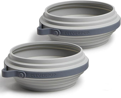 Cleverpup, Large 7-Piece Bistro Box Dog Food Travel Kit, 12-Cup Kibble Storage, 2 Silicone Bowls, Mat & Scoop - Premium Portable Pet Food Kit for Weekends, Overnights, Daycare & Camping, Heather Grey