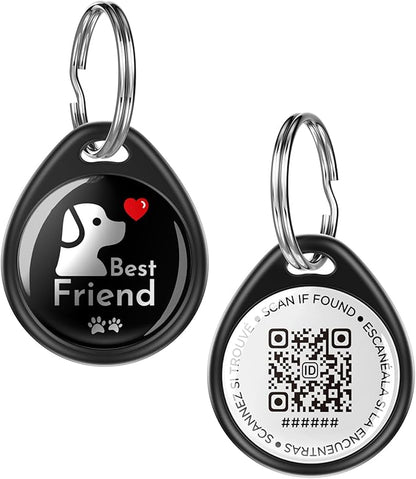 QR Code Dog Tag and Cat Tag, Scan to Reunite Faster, Waterproof and Durable, Lightweight and Quiet, Updatable Contact Info, with Best Friend Design