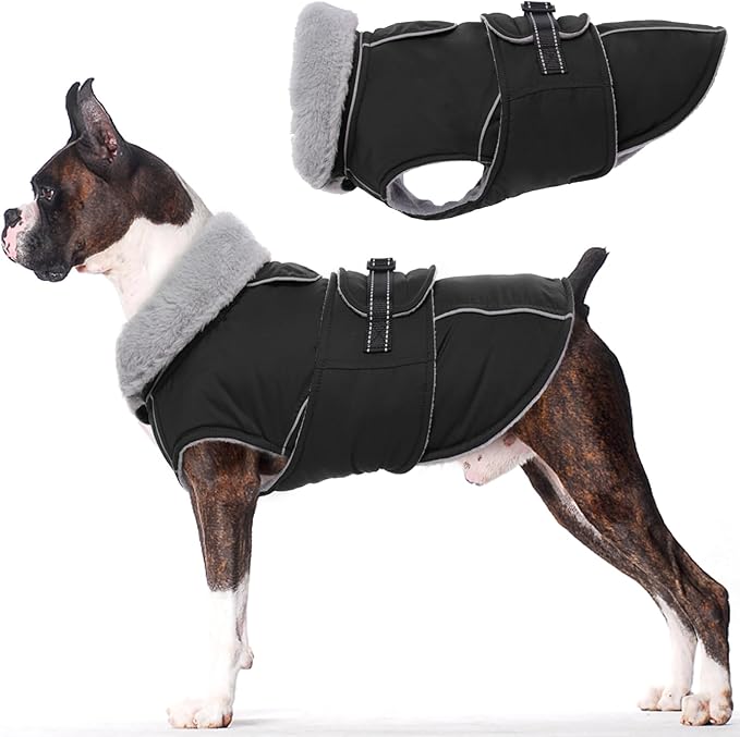 Lelepet Warm Dog Coats for Small Dogs Waterproof Dog Jacket Reflective Pet Fleece Vest Windproof Cold Weather Coats with Adjustable Buckle & Leash Hole, Black, S
