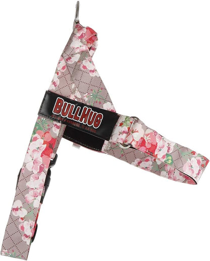 BULLHUG Adjustable Dog Harness– No Pull, No Choke – for English Bulldogs, French Bulldogs, Pugs & Broad-Chested Breeds – Easy, Safe Walks (Pink Floral, Small)