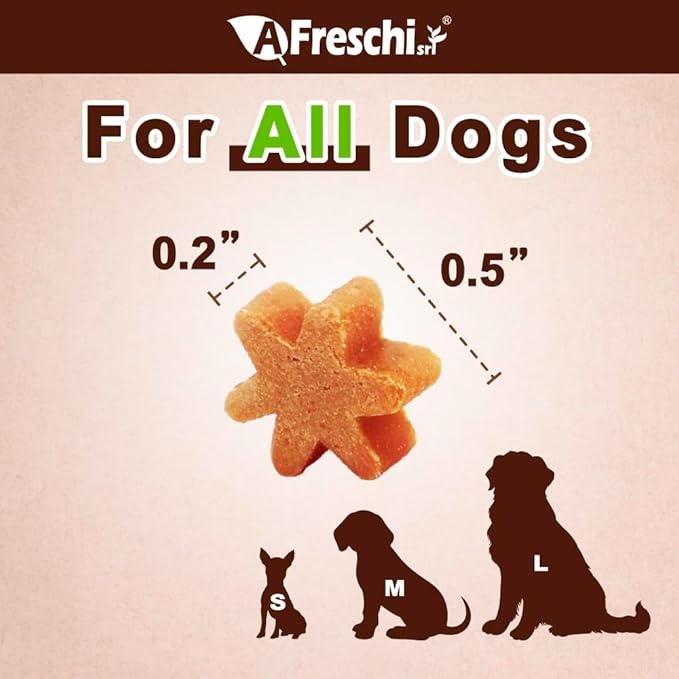 A Freschi srl Natural Turkey Treats, Hexagonal Shape, USA-Sourced Trukey, All-Natural, Hypoallergenic, Low-Fat, Healthy & Easily Digestible, Puppy & Training Snack & Small Dogs, Star Bites 6 oz