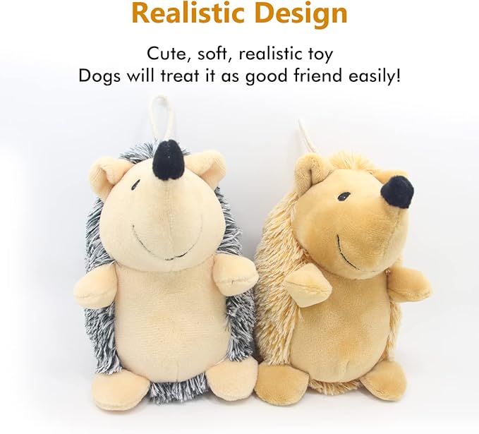 CPYOSN Dog Squeaky Toys, Durable Stuffed Crinkle Plush Dog Chew Toys for Puppy Teething, Interactive Dog Toys for Small, Medium and Large Dogs (Grey+Yellow, Hedgehogs)