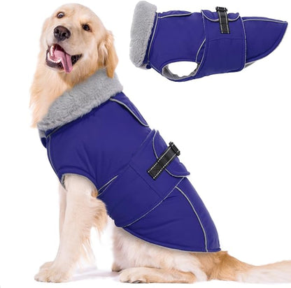 Lelepet Warm Dog Winter Coat Waterproof Dog Jacket with Adjustable Buckle & Leash Hole Reflective Pet Fleece Snowsuit Turtleneck Windproof Cold Weather Coats, Blue, XL