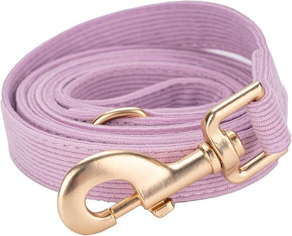 Ewinoom Soft Corduroy Dog Collar and Leash Set Adjustable Durable Dog Collars with Metal Buckle and Lead for Medium Dogs,Lilac