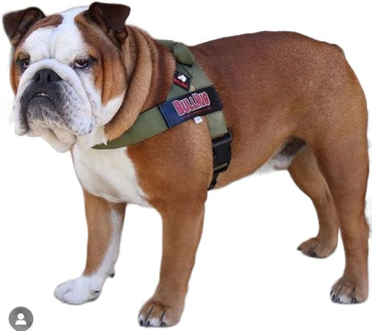 BULLHUG Adjustable Dog Harness– No Pull, No Choke – for English Bulldogs, French Bulldogs, Pugs & Broad-Chested Breeds – Easy, Safe Walks (Olive Green, Large)