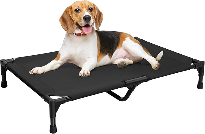 Love&go Elevated Dog Bed with Metal Frame, Cooling Raised Pet Cot for Dog and Cat (M - Black, Medium-29.9x19.5x5.5 inch)