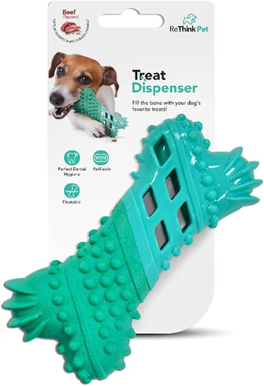 Treat Dispenser Bone Toy, Beef Flavored Rubber Dog Treat Toy, Floatable Dog Enrichment Toys, Refillable