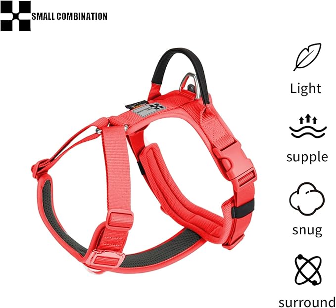 Adjustable Dog Harness with Handle, Padded Comfort,Small, Medium and Large Dogs (Watermelon Red, L)