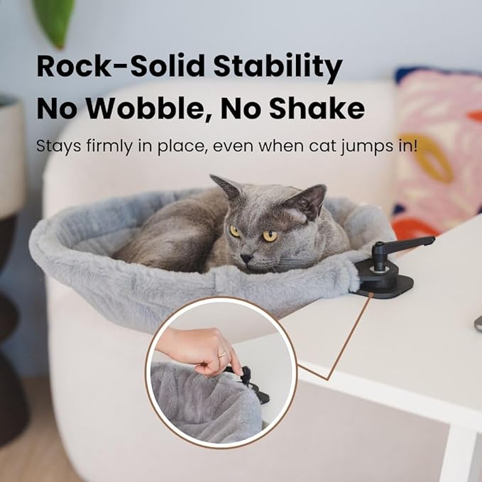 Cat Desk Bed - Stable and Sturdy, Bedside and Desk Perch, Rotating Cat Hammock with 2 Washable Covers, Non-Slip Clamp - Safe, Space-Saving Cat's Furniture for Remote Workers, Gamers, Holds Up to 40lbs