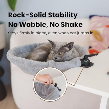 Cat Desk Bed - Stable and Sturdy, Bedside and Desk Perch, Rotating Cat Hammock with 2 Washable Covers, Non-Slip Clamp - Safe, Space-Saving Cat's Furniture for Remote Workers, Gamers, Holds Up to 40lbs
