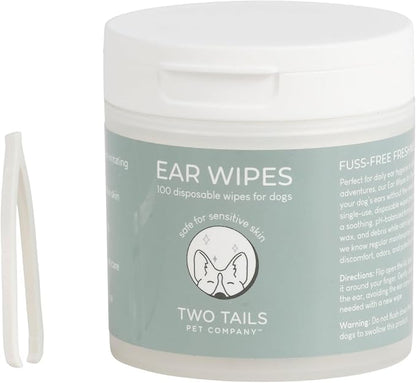 Two Tails Pet Company Ear Wipes – Gentle Dog Ear Cleaner Removes Wax, Dirt & Debris, Helps Prevent Irritation, Travel-Friendly, 100 Disposable Wipes for Sensitive Skin Grooming