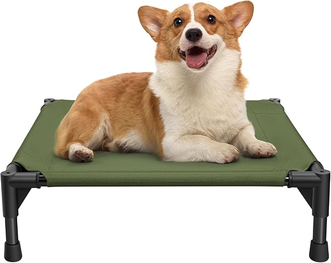 Love&go Elevated Dog Bed with Metal Frame, Cooling Raised Pet Cot for Dog and Cat (S - Olive Green, Small-18.5x18.5x5.5 inch)