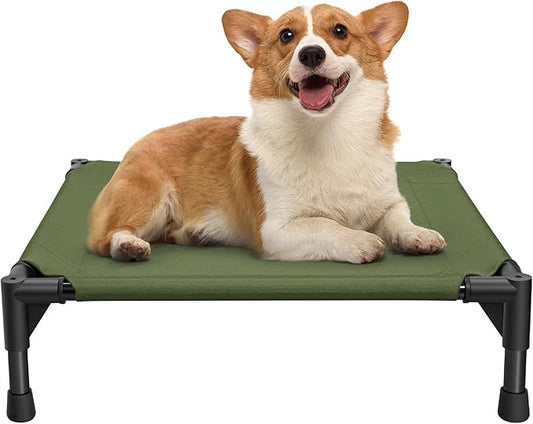 Love&go Elevated Dog Bed with Metal Frame, Cooling Raised Pet Cot for Dog and Cat (S - Olive Green, Small-18.5x18.5x5.5 inch)