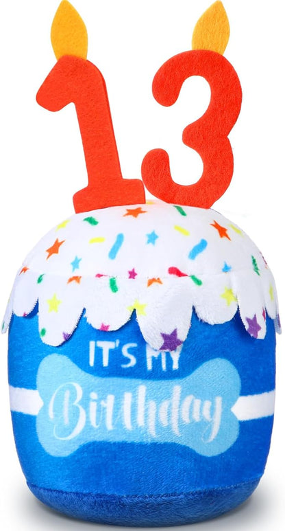 Dog Birthday Cake Toy Accessories for Girl Boy Gifts, Squeaky Plush Toy for Dog Birthday Party Decor Favor for Large, Medium and Small Dogs(13th,Blue)