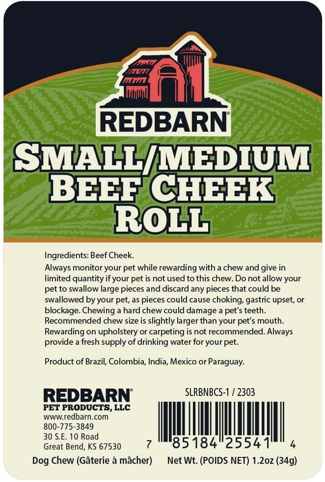 Redbarn Pet Products All-Natural Beef Cheek Rolls for Dogs, Grain-Free Cow Cheeks, Naturally Rich in Collagen, Available in Chicken & Carrot Glaze or Uncoated (Original, Small/Medium (Pack of 25))