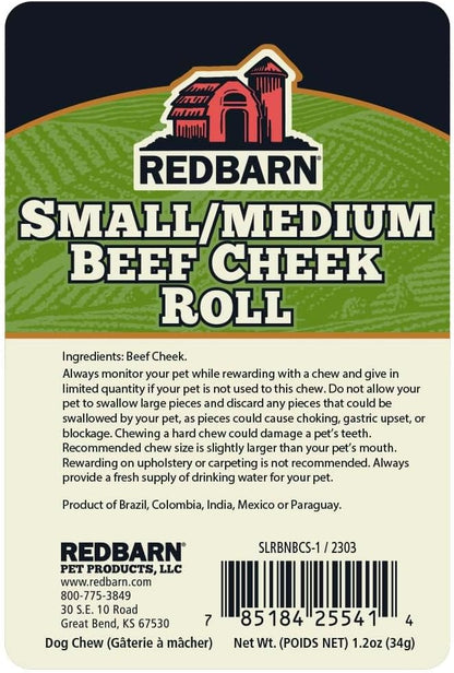 Redbarn Pet Products All-Natural Beef Cheek Rolls for Dogs, Grain-Free Cow Cheeks, Naturally Rich in Collagen, Available in Chicken & Carrot Glaze or Uncoated (Original, Small/Medium (Pack of 25))