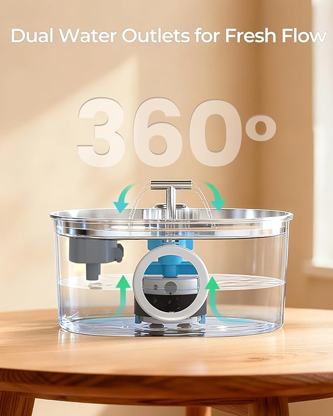Invengo Cat Water Fountain Stainless Steel: 2.2L/74oz Automatic Pet Water Fountain for Cats & Dogs, Quiet Cat Fountain with 5-Layer Filter, Easy to Clean & Durable Dog Water Fountain