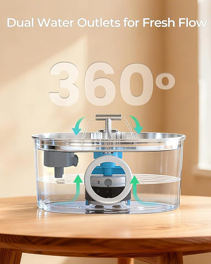 Invengo Cat Water Fountain Stainless Steel: 2.2L/74oz Automatic Pet Water Fountain for Cats & Dogs, Quiet Cat Fountain with 5-Layer Filter, Easy to Clean & Durable Dog Water Fountain