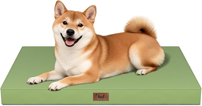 Tail Stories Outdoor Dog Bed for Medium Dogs, Waterproof Dog Crate Mat Orthopedic Egg Crate Foam Pet Bed with Washable Removable Oxford Cover, Light Green