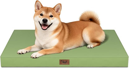 Tail Stories Outdoor Dog Bed for Medium Dogs, Waterproof Dog Crate Mat Orthopedic Egg Crate Foam Pet Bed with Washable Removable Oxford Cover, Light Green