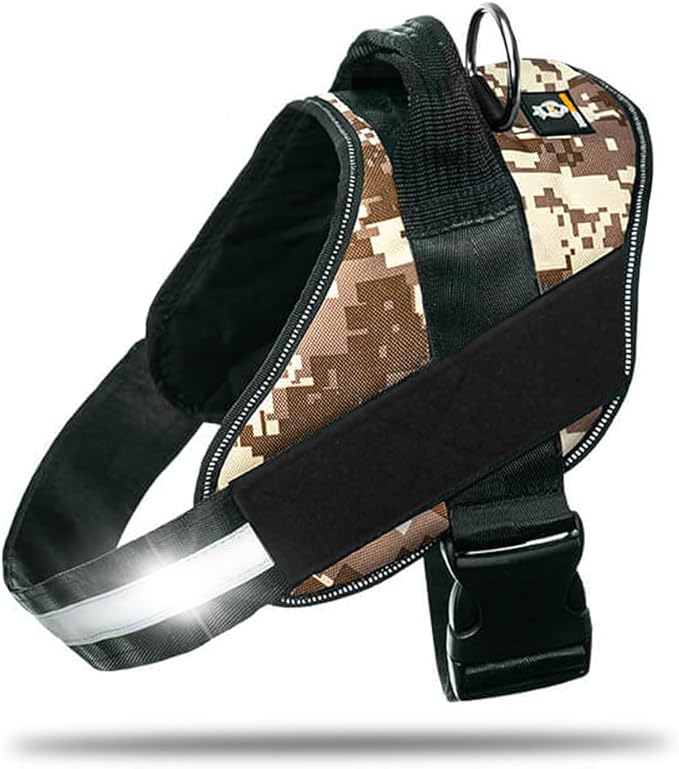 DOGGYKINGDOM Non Pull Dog Harness with Patch Panels and Handle, Adjustable, Reflective, No Choke, Heavy Duty Easy On Service Dog Vest Harnesses for Medium Large Small Sized Dogs - Military Desert, M