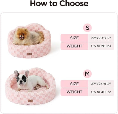 Joydeco Cloud Dog Bed for Small Dogs & Cats, Washable Pet Bed with Orthopedic Foam and Removable Checkered Plush Pad, Non-Slip Bottom for Indoor Puppies and Kittens, 27x24 Inch, Pink