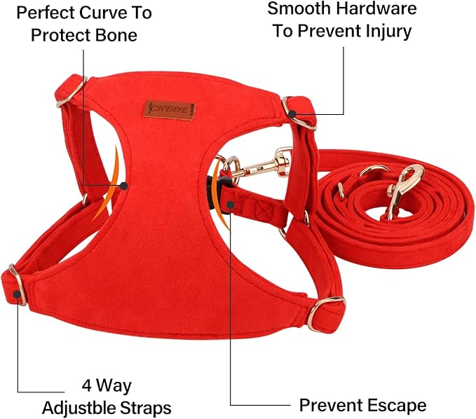 CHEDE No Pull Puppy Harness and Multifunction Dog Leash Set- 8 Colors Soft Adjustable No Choke Escape Proof Cute,Lightweight Pet Vest Harness for Small and Medium Dog (S, Red)