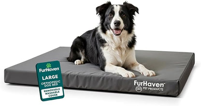 FurHaven Water-Resistant Orthopedic Dog Bed for Large Dogs, Oxford Polycanvas Mattress with Egg Crate and a Solid Orthopedic Foam Base for Joint Support, Washable Cover, Large, Stone Gray