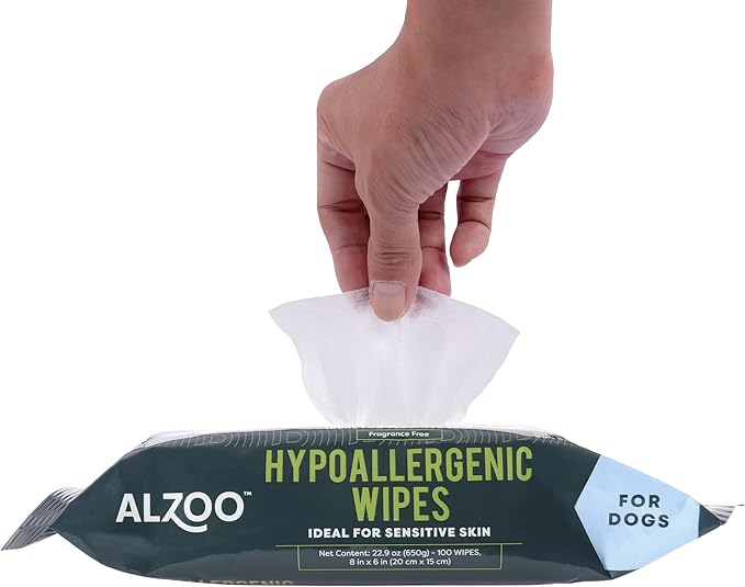 ALZOO Grooming Hypoallergenic Wipes for Dogs, 100% Plant-Based Active Ingredients, 100 Count