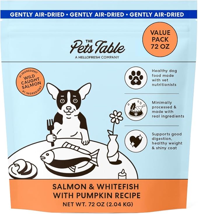 The Pets Table Air Dried Grain Free Dog Food for Dogs Large, Medium and Small | Puppy Dog Food, Adult Dog Food, Senior Dog Food | Salmon & Whitefish with Pumpkin 4.5 lbs / 72 oz Bag