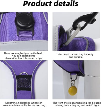 Airtag Dog Harness Chest Plate Reflective No Pull Harness with Leash for Extra Large Dogs (Purple, M)