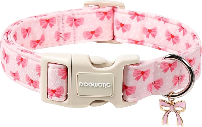 DOGWONG Cute Bowtie Printed Collar for Small Medium Large Dogs - Pink Dog Collar for Girl Female Dogs,S