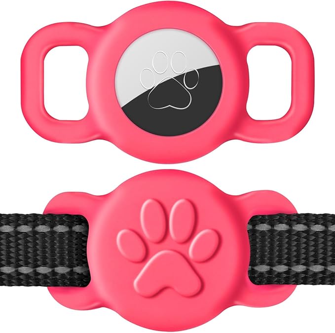 Dynmeow Dog Cat Collar Holder Compatible with Airtag, Anti-Lost Silcione Holder for 3/8 and 5/8 Inch Wide Collars, Hot-Pink, S(1 Pack)