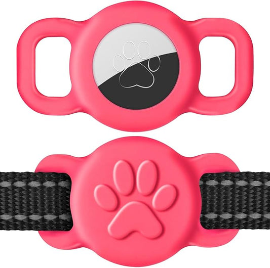 Dynmeow Dog Cat Collar Holder Compatible with Airtag, Anti-Lost Silcione Holder for 3/8 and 5/8 Inch Wide Collars, Hot-Pink, S(1 Pack)