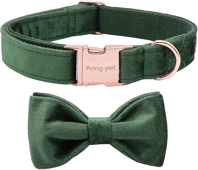ARING PET Christmas Dog Collars with Bowtie, Cute Xmas Green Velvet Pet Bow Tie Collar with Metal Buckle for Puppy Small Medium Large Boy Girl Dogs-M