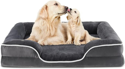 NEWBULIG 42x32 Inch Orthopedic Dog Bed Large Sized, Dog Couch/Sofa Bed with Washable Cover, Waterproof, Memory Foam, Soft Fluffy Surface