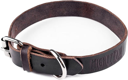 Mighty Paw Leather Dog Collar - Genuine Distressed Leather - Strong Metal Buckle - Ultimate Comfort - Modern Style for All Dogs Breeds - Comfort Puppy Collar - (Large - Brown)