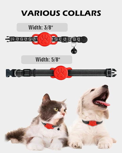 Dynmeow Dog Cat Collar Holder Compatible with Airtag, Anti-Lost Silcione Holder for 3/8 and 5/8 Inch Wide Collars, Red, S(1 Pack)
