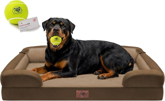 Orthopedic Dog Bed for Extra Large Dogs,XXL Waterproof Egg Crate Memory Foam Pet Bed Bolsters with Removable Washable Cover & Non-Slip Bottom, Tennis Ball Toy, 45 x 35