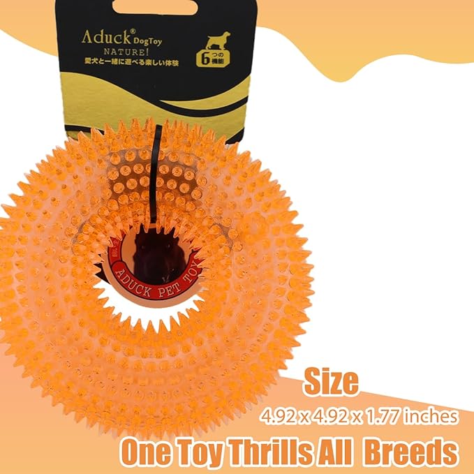 ADUCK Dog Squeaky Chew Toys for Aggressive Chewers, Small Medium Large Dogs Teeth Cleaning Soft Natural Rubber Float Toy for Indoor Outdoor Water Pool, Donut Ring Design 4.92 inch, Crystal Orange