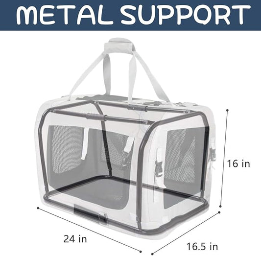 Petseek Extra Large Cat Carrier Soft Sided, Portable Small Dog Carrier for 2 Cats, 24"x16.5"x16" Car Travel Folding Comfortable Design, Navy