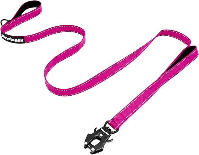 Strong Heavy Duty Dog Leash - 5ft Reflective Nylon Training Leash with Soft Padded Double Handle & Auto Lock Frog Clip - Safety Traffic Control for Large Medium Small Dogs No Pull Walk Hot Pink,5ft