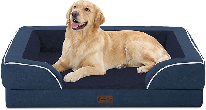 Casa Paw Orthopedic Dog Beds for Large Sized Dogs, Waterproof Memory Foam Large Pet Bed with Sides 36x27Inch, Non-Slip and Egg-Crate Foam Big Dog Couch Bed with Removable Washable Cover, Navy Blue
