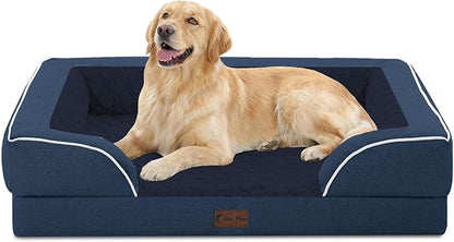 Casa Paw Orthopedic Dog Beds for Large Sized Dogs, Waterproof Memory Foam Large Pet Bed with Sides 36x27Inch, Non-Slip and Egg-Crate Foam Big Dog Couch Bed with Removable Washable Cover, Navy Blue