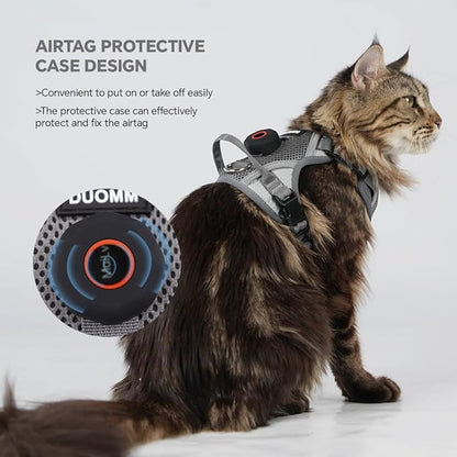 Cat Harness and Leash Set with AirTag Holder: Upgraded Escape Proof Vest with Lead for Small Dog Puppy Large Cat Walking，Soft Breathable Mesh Coat with Reflective Strip, Grey, S