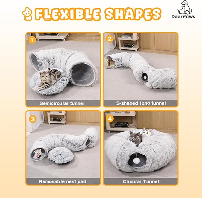 Cat Tunnel with Cat Bed for Indoor Cats, Under Christmas Tree Soft Plush Peekaboo Cat Cave Donut Tunnel, Multifunctional Playground Toys Hideplace for Kittens, Rabbit, Ferret