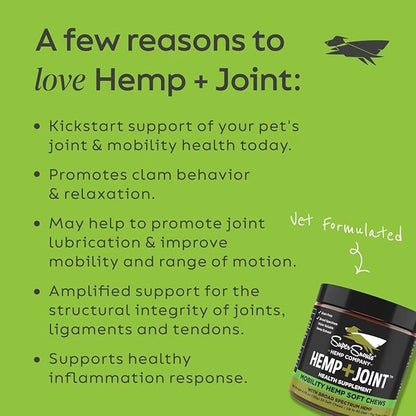 Super Snouts Hemp & Joint Chew for Dogs & Cats, 30 Chews (Up to 60 servings) – Made in USA Hip & Joint Supplement with Green Lipped Mussels, Hemp Helps Calms Joint Inflammation & Relief Joint Pain